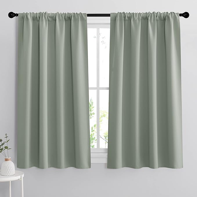 RYB HOME Dorm Curtains Room Darkening, 45 inch Length Privacy Window Treatment Thermal Insulated Covers for Shortage Room Studio Nursery, W42 x L45 inch, 2 Panels, Sea Green