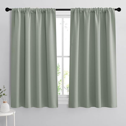 RYB HOME Dorm Curtains Room Darkening, 45 inch Length Privacy Window Treatment Thermal Insulated Covers for Shortage Room Studio Nursery, W42 x L45 inch, 2 Panels, Sea Green