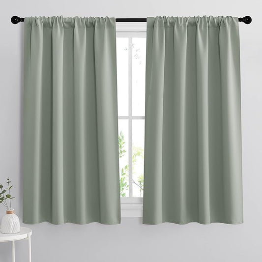 RYB HOME Dorm Curtains Room Darkening, 45 inch Length Privacy Window Treatment Thermal Insulated Covers for Shortage Room Studio Nursery, W42 x L45 inch, 2 Panels, Sea Green