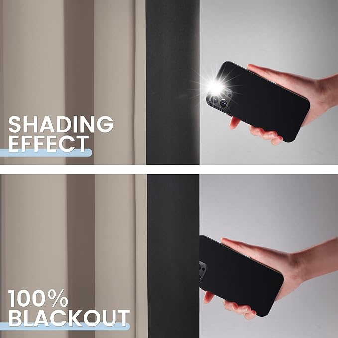SimpleHome 100% Blackout Curtains for Bedroom,Thermal Insulated Natural Grommet Window Drapes Room Darkening Curtains for Living Room with Black Back,52 x 63 Inch,2 Panels