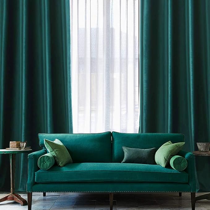 MIULEE Christmas Dark Green 100% Polyester Curtains 90 Inches Long 2 Panels Room Darkening Blackout Soft Velvet Grommet Top Emerald Curtain Thermal Soundproof Curtains/Drapes/Panels for Living Room