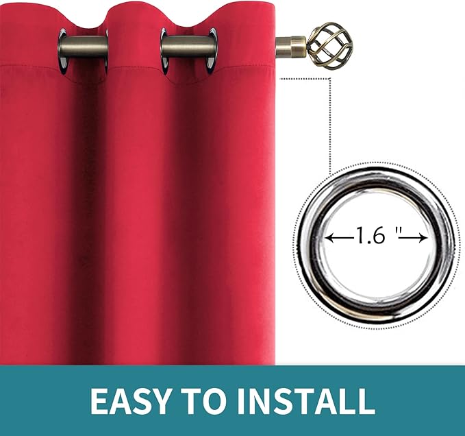 BGment Room Darkening Curtains 63 Inches Long - Grommet Thermal Insulated Drapes Window Treatment Curtains for Bedroom, 2 Panels, 70 x 63 Inch, Red