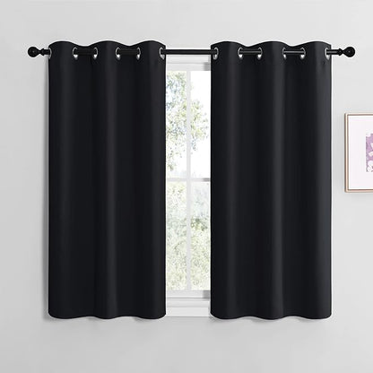 NICETOWN Blackout Curtain Panels for Bedroom, Black, 2 Panels, W34 x L36-inch, Thermal Insulated Grommet Top Blackout Draperies and Drapes for Basement