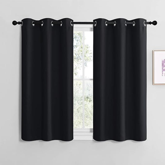 NICETOWN Blackout Curtain Panels for Bedroom, Black, 2 Panels, W34 x L36-inch, Thermal Insulated Grommet Top Blackout Draperies and Drapes for Basement