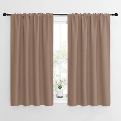 NICETOWN Kitchen Window Blackout Curtains - Window Treatment Thermal Insulated Rod Pocket Small Blackout Draperies/Drapes for Bedroom/Kitchen (Cappuccino, Set of 2, 42 inches Wide by 54 inches Long)