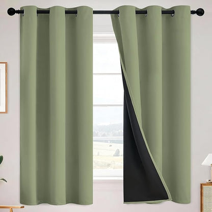 SimpleHome 100% Blackout Curtains for Bedroom,Thermal Insulated Sage Grommet Window Drapes Room Darkening Curtains for Living Room with Black Back,38 x 63 Inch,2 Panels