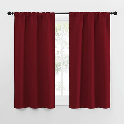 NICETOWN 50inch Curtains for Small Windows, Thermal Insulated Privacy Short Drapes for Kitchen Bathroom (Set of 2, Burgundy Red, 29" Wide)