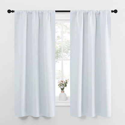 NICETOWN Greyish White Window Curtain Panels - Thermal Insulated Rod Pocket Room Darkening Curtain Sets for Bedroom (2 Panels, 34 by 63)