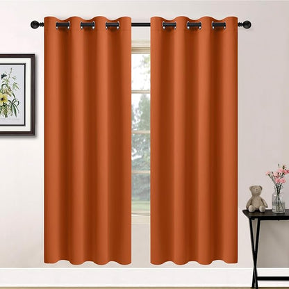 Yakamok Soft and Smooth Orange Blackout Curtains for Bedroom - Grommet Thermal Insulated Room Darkening Curtains for Living Room, Set of 2 Panels (52 x 72Inch, Burnt Orange)