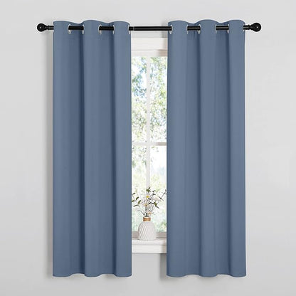 NICETOWN Kitchen Curtains Blackout Curtains & Drapes, Thermal Insulated Grommet Top Window Treatment Panels for Cupboard, Small Window (Stone Blue, 34" Wide x 63" Long, Set of 2)