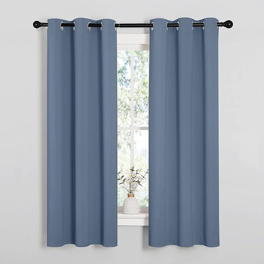 NICETOWN Kitchen Curtains Blackout Curtains & Drapes, Thermal Insulated Grommet Top Window Treatment Panels for Cupboard, Small Window (Stone Blue, 34" Wide x 63" Long, Set of 2)