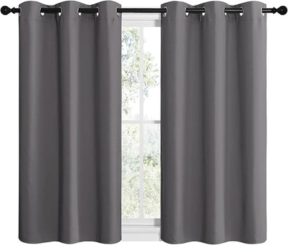 NICETOWN Grey Blackout Cafe Curtain Panels for Bedroom, Thermal Insulated Grommet Top Blackout Draperies and Drapes for Basement (2 Panels, W42 x L40-inch, Grey)