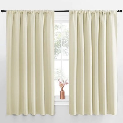 NICETOWN Blackout Curtains for Bedroom, Home Decorations Thermal Insulated Solid Rod Pocket Blackout Drapes for Cafe (Beige, One Pair, 70 x 63-inch)