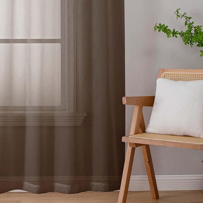 Sheer Chocolate Curtains for Bedroom Living Room 54 Inch Length 2 Panels Set, Solid Soft Airy Light Filtering Window Treatments, Modern Rod Pocket Drapes, Chocolate, 42" Wx54 L Inches