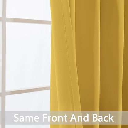 Yakamok Wide Thermal Blackout Patio Door Curtain Panel, Mustard Yellow Grommet Sliding Door Insulated Curtains, Extra Wide Curtains for Sliding Glass Door, Mustard Yellow, W52 x L84, 1 Panel