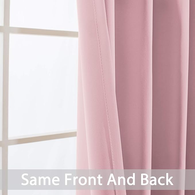Yakamok Light Blocking Window Blackout Curtains Thermal Insulated Room Darkening Drapes for Bedroom,Solid Grommet Top Window Panels, 62x84 Inch, Pink, One Pair