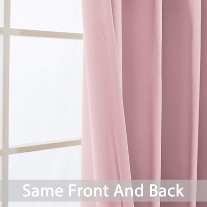Yakamok Light Blocking Window Blackout Curtains Thermal Insulated Room Darkening Drapes for Bedroom,Solid Grommet Top Window Panels, 62x84 Inch, Pink, One Pair
