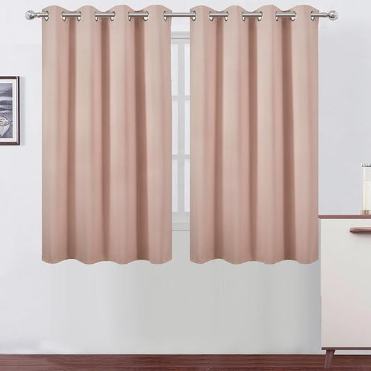 LEMOMO Blackout Curtains 66 x 54 Inch Long Blush Curtains Set of 2 Panels Room Darkening Curtains for Bedroom and Living Room