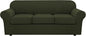 H.VERSAILTEX 4 Piece Stretch Sofa Covers for 3 Cushion Couch Covers for Living Room Furniture (Base Cover Plus 3 Seat Cushion Covers) Upgraded Thicker Jacquard Fabric (Sofa, Olive)