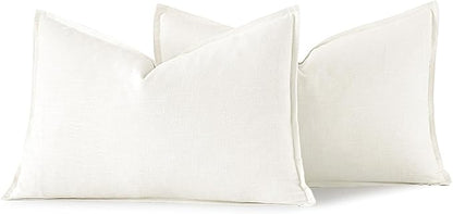MIULEE Decorative Linen Lumbar Pillow Covers 12x20 Inch Cream White Boho Farmhouse Neutral Couch Throw Pillows for Bed Pack of 2 Accent Modern Pillowcase Sofa Livingroom Home Decor