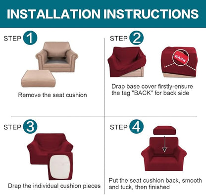 Turquoize 2 Piece Chair Covers Chair Slipcovers for Living Room Armchair Couch Cover Chair Sofa Cover with Individual Cushion Covers Furniture Cover for Chairs Feature Thick Fabric (Chair, Burgundy)