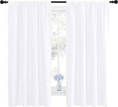NICETOWN Bedroom Curtains - Window Treatment Rod Pocket Curtains/Drapes for Bedroom (2 Panels, 42 by 63, White)