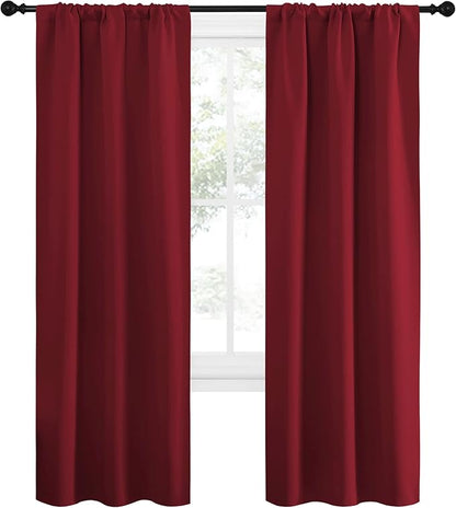 NICETOWN Christmas Burgundy Curtains Blackout Drape Panels - Lights Block Out Window Treatment Short Curtain Sets for Loft and Basement Decoration (Set of 2, 34 by 72-Inch)