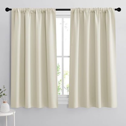 RYB HOME 54 inch Curtains for Living Room, Rod Pocket Thermal Insulated Small Window Drapes Room Darkening Shades for Bedroom Studio Dorm, W 42 x L 54 inch, Set of 2 Panels, Beige