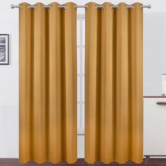 LEMOMO Blackout Curtains 66 x 84 inch/Mustard Yellow Curtains Set of 2 Panels/Thermal Insulated Room Darkening Bedroom Curtains
