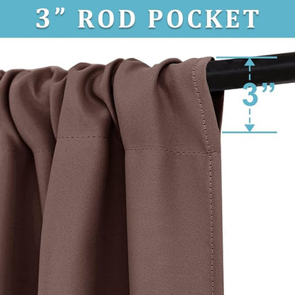 RYB HOME Blackout Cafe Curtains 30 inch Length, Short Light UV Heat Blocking Energy Saving Privacy Curtain Tiers for Basement Bathroom Kitchen Window, Width 29 by Length 30, Chocolate Brown, 2 Panels