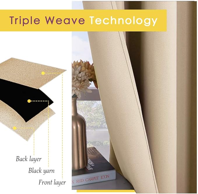 NICETOWN Bedroom Blackout Curtains and Drapes, Biscotti Beige, Set of 2, 34 by 40, Window Treatment Thermal Insulated Solid Grommet Blackout Draperies for Kitchen/Cafe