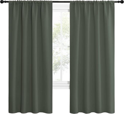 NICETOWN Bedroom Curtains Blackout Draperies - All Season Thermal Insulated Solid Rod Pocket Top Blackout Curtains/Drapes for Kid's Room (Dark Mallard, 1 Pair, 42 x 72 Inch)