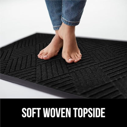 GORILLA GRIP 100% Waterproof All-Season WeatherMAX Doormat US Designed Natural Rubber, Stain and Fade Resistant, Low Profile Indoor Outdoor Door Mats, Easy Clean Patio Mat, 23x35, Black Diamond