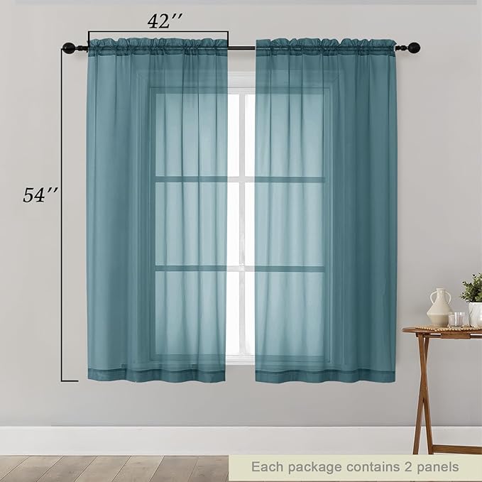 Sheer Dusty Blue Curtains for Bedroom Living Room 54 Inch Length 2 Panels Set, Solid Soft Airy Light Filtering Window Treatments, Modern Rod Pocket Drapes, Dusty Blue, 42" Wx54 L Inches