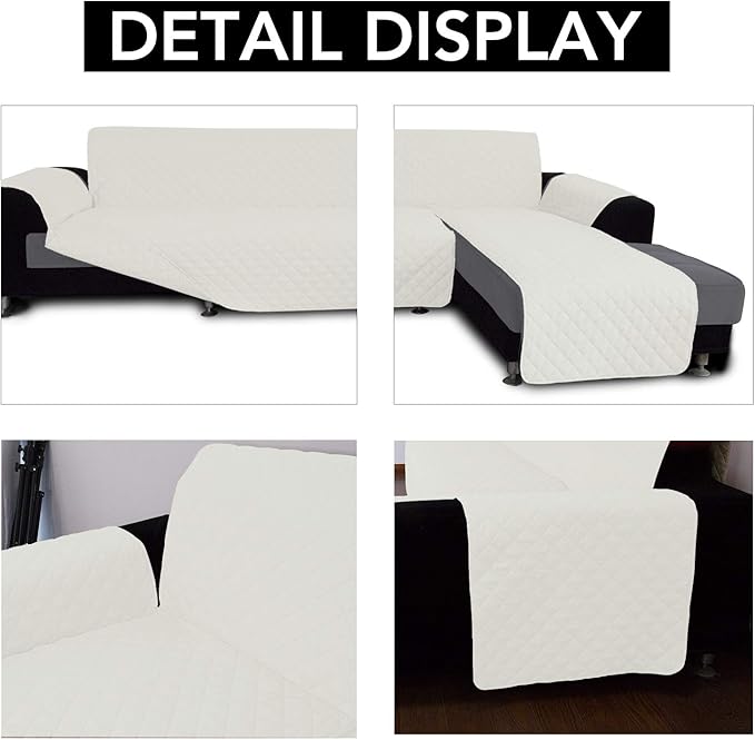 Easy-Going Sofa Slipcover L Shape Sofa Cover Sectional Couch Cover Chaise Cover Reversible Furniture Protector for Pets Kids Dog Cat (Large, Ivory/Ivory)