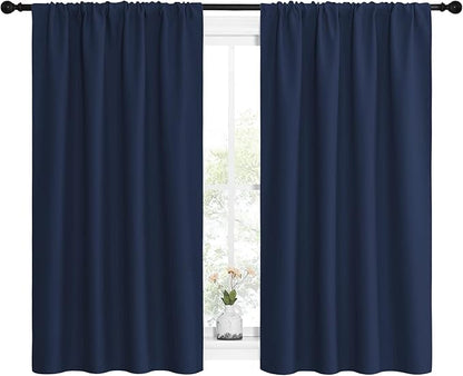 NICETOWN Kitchen Curtains, Short Blackout Curtains & Drapes, Thermal Insulated Blackout Curtain Panels for Kids Room, Play Room (Navy, 42" Wide by 54" Long, 2 PCs)