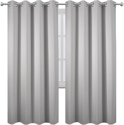LEMOMO Blackout Curtains 66 x 72 Inch Long Light Grey Curtains Set of 2 Panels Room Darkening Curtains for Bedroom and Living Room