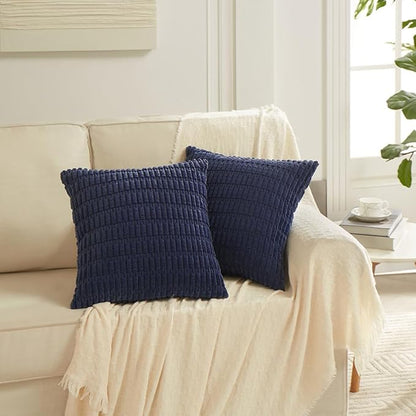 Fancy Homi 4 Packs Navy Blue Decorative Throw Pillow Covers 18x18 Inch for Living Room Couch Bed Sofa, Rustic Modern Farmhouse Boho Home Decor, Soft Plush Corduroy Square Cute Cushion Case 45x45 cm