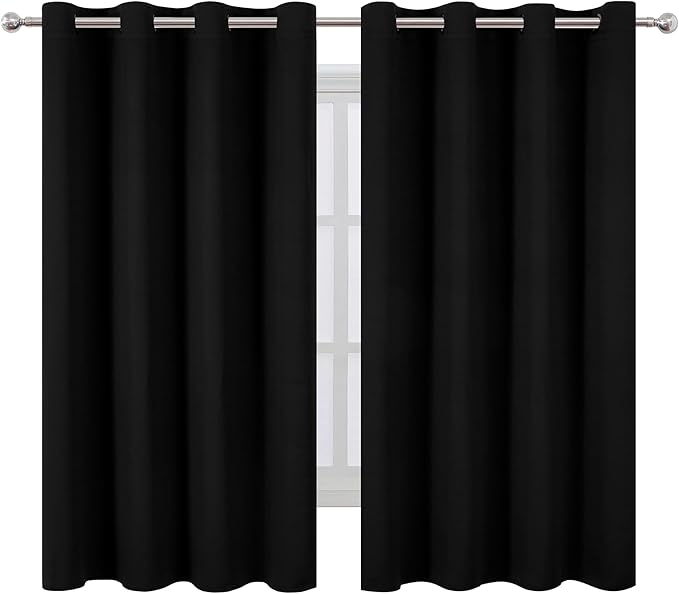 LEMOMO Black Blackout Curtains 66 x 63 Inch Length/Set of 2 Curtain Panels/Thermal Insulated Room Darkening Blackout Curtains for Bedroom