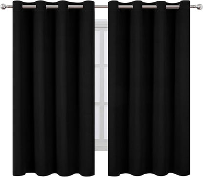 LEMOMO Black Blackout Curtains 66 x 63 Inch Length/Set of 2 Curtain Panels/Thermal Insulated Room Darkening Blackout Curtains for Bedroom
