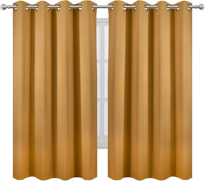 LEMOMO Mustard Yellow Blackout Curtains 52 x 63 Inch Length/Set of 2 Curtain Panels/Thermal Insulated Room Darkening Curtains for Bedroom and Living Room