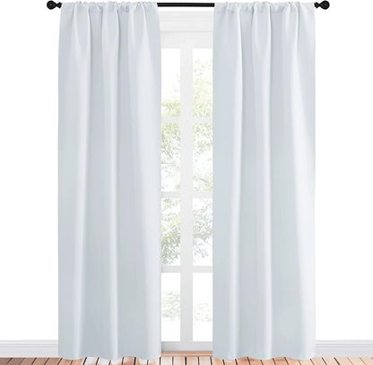NICETOWN Greyish White Window Curtain Panels - Thermal Insulated Rod Pocket Room Darkening Curtain Sets for Bedroom (Greyish White, 2 Panels, 34 in x 84 in (W x L))