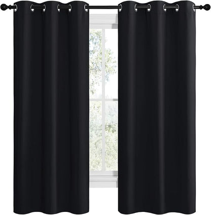 NICETOWN Bathroom Blackout Thermal Curtains and Drapes, Black Solid Thermal Insulated Grommet Blackout Drapery Panels for Window (2 Panels, 42 inches Wide by 68 inches Long, Black)