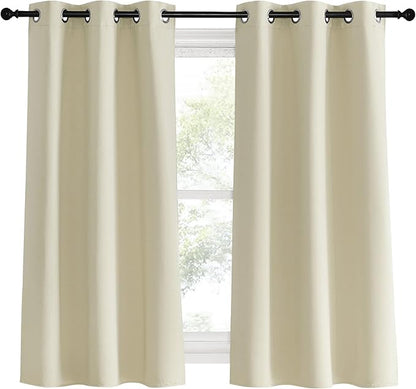 NICETOWN Room Darkening Beige Curtains for Living Room, W34 x L60, Set of 2, Window Treatment Thermal Insulated Solid Grommet Blackout Vertical Drapes for Bedroom