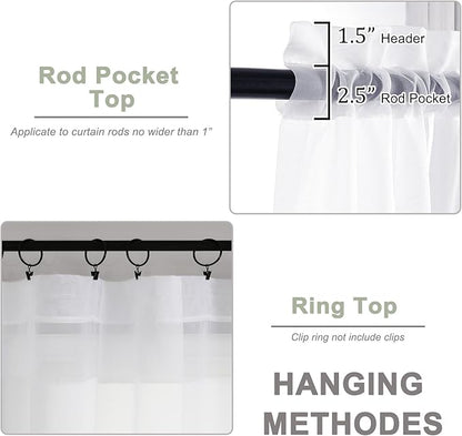 OWENIE Sheer White Curtains 84 Inch Length 2 Panels Set for Living Room Bedroom, Rod Pocket Voile Sheer Panel Drapes, White, 2pcs, Each 42" W x 48" L