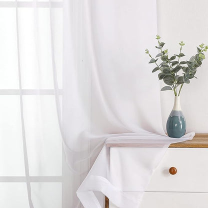 OWENIE White Sheer Curtains 108" inches Length 2 Panels Set, Sheer Curtains Rod Pocket Voile Drapes for Living Room, Airy Soft-Touching Drapes, 2 PCS Panels, Each 42" W x 108" L