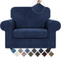 WEERRW Velvet Stretch Chair Sofa Slipcover - 2 Pieces Luxury Soft Velvet Plush Couch Cover Furniture Protector with Elastic Bottom for Pets, Machine Washable, Navy Blue, Small