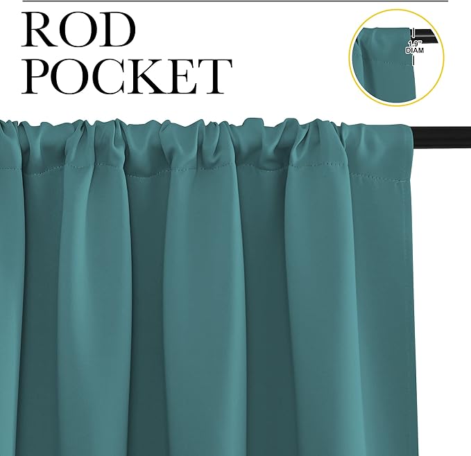 NICETOWN Window Curtains Blackout Drapes - Thermal Insulated Solid Rod Pocket Blackout Curtains/Draperies for Living Room (Sea Teal, 1 Pair, 42 by 63-Inch)
