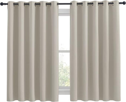 NICETOWN Thermal Insulated Narural Blackout Curtains for Bedroom, Window Treatment Solid Grommet Room Darkening Drape Panels for Bedroom (Set of 2, 70 by 63 inches Long)