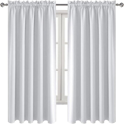 DWCN Blackout Curtains for Bedroom – Rod Pocket Thermal Insulated Noise Reducing Noise Reducing Drapes for Living Room, W 60 x L 63 Inch, 2 Panels, Greyish White